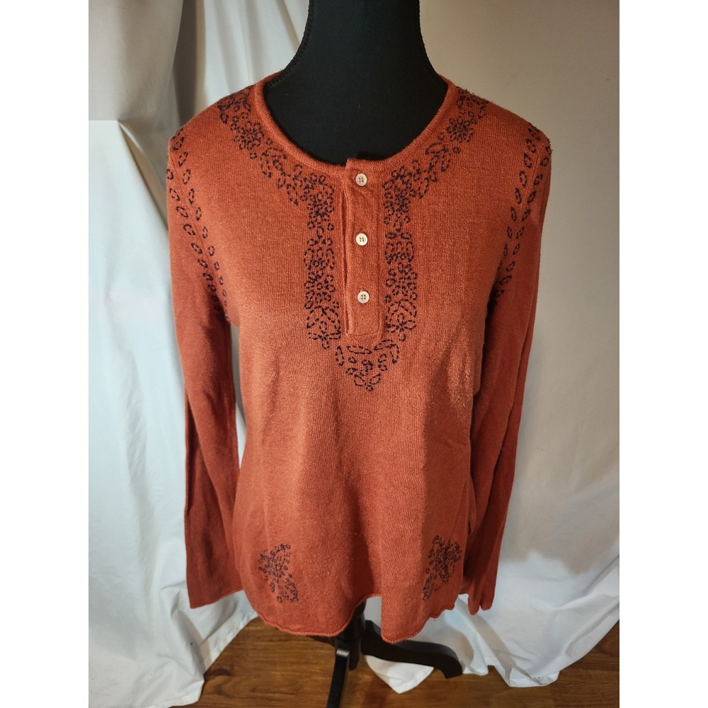 Acrobat‎ Silk Cashmere Blend Pumpkin Orange Embroidered Size Large Sweater